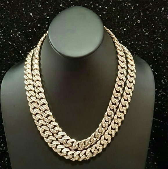 14K GOLD PLATED ICED OUT CHAINS COMBO - Picture 1 of 4